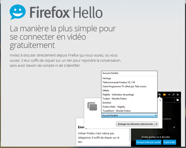 Firefox Hello : partage de fenêtre