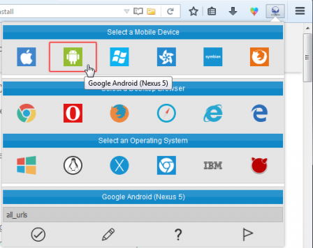 Panneau d'User-Agent Switcher (revived) dans Firefox