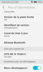 Firefox OS : Paramètres > Informations > Plus d'informations > Menu développeurs