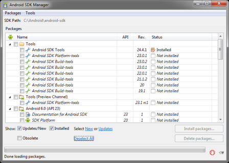 Android SDK Manager : Deselect All