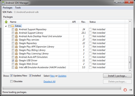 Android SDK Manager : Google USB Driver