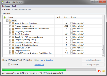 Android SDK Manager : pendant l'installation