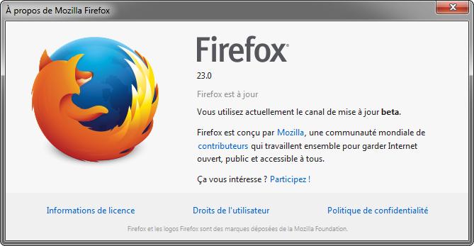 Nouveau logo dans la boîte À propos de Mozilla Firefox 23