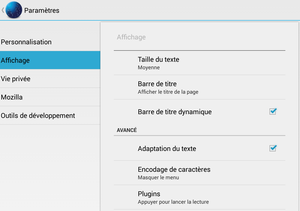 Option d'affichage de la barre de titre dynamique dans Firefox Nightly 30 pour Android