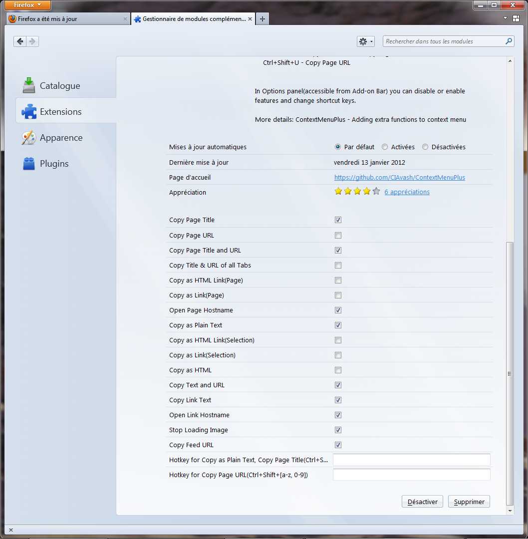 Options de ContextMenuPlus 1.0