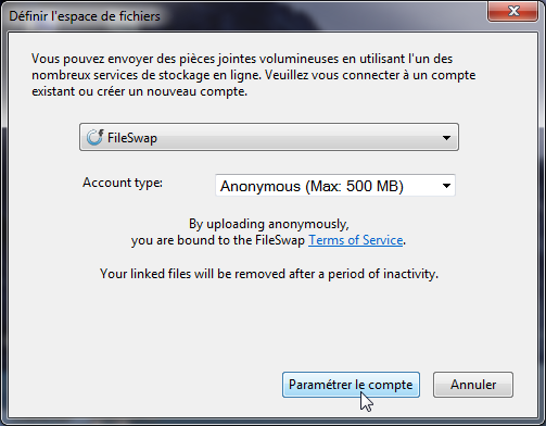Type de compte FileSwap.com anonyme dans Thunderbird 15