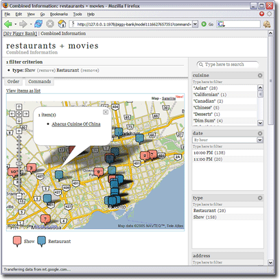 Restaurants + Movies dans Google Map