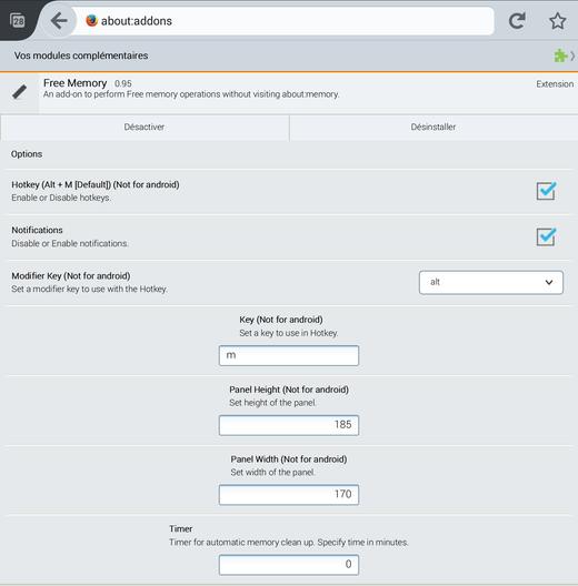 Options de Free Memory 0.95