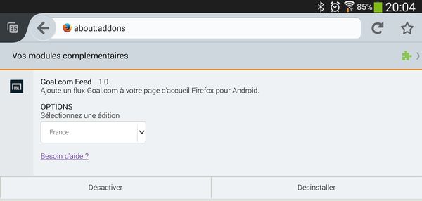 Préférences de Goal dans l'about:addons de Firefox pour Android 30