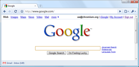 Google Chrome avec notification Gmail dans sa barre d'tat