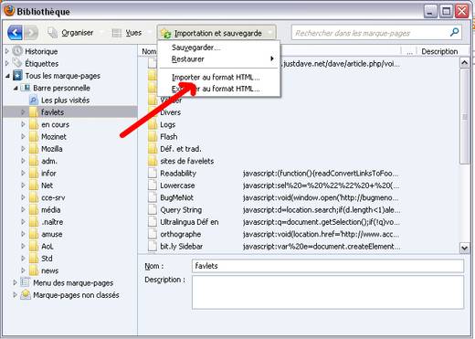 Importer au format HTML dans Firefox