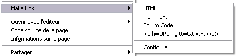 Menu contextuel de Make Link dans Firefox