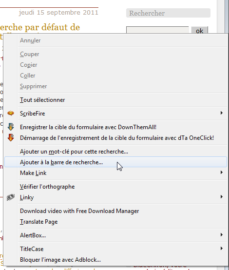 Menu : Ajouter à la barre de recherche