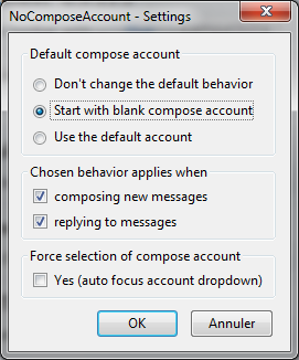 Options de NoComposeAccount dans Thunderbird