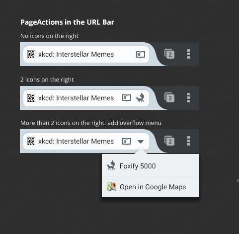 Page actions dans la barre d'URL de Firefox 25 bêta pour Android