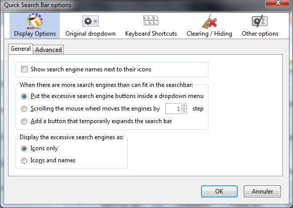 Options de Quick search bar