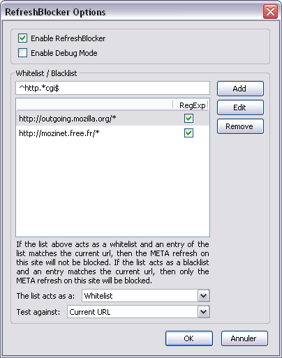 Options de RefreshBlocker