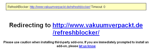 Page de redirection avec RefreshBlocker