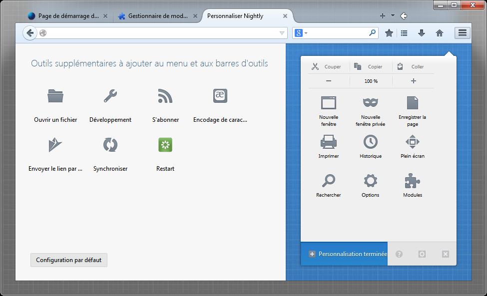 Restart – personnaliser Firefox 29 Nightly Australis
