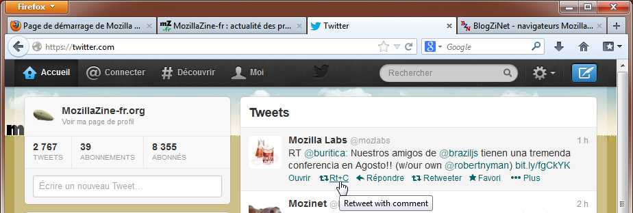 Retweet with comment dans Twitter avec Firefox