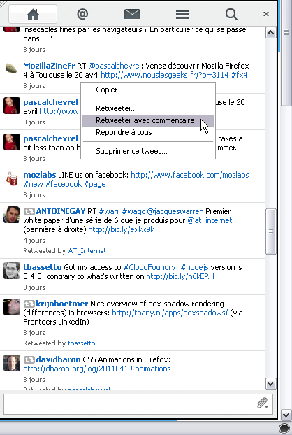 Retweeter avec commentaires du menu contextuel dans Echofon 2 dans Firefox 4