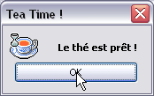 Tea Timer : boîte de dialogue de notification