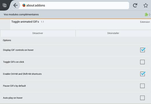 Options de Toggle Animated GIFs