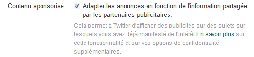 Twitter – paramètres – contenus sponsorisés