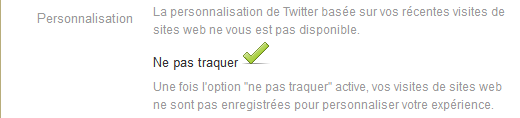 Twitter – paramètres – Personnalisation – Ne pas traquer