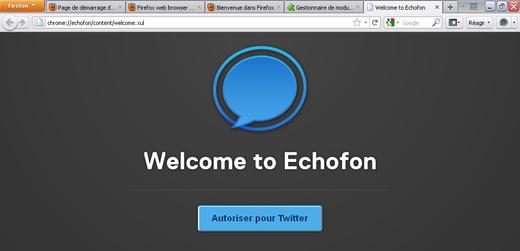 Welcome to Echofon dans Firefox 4